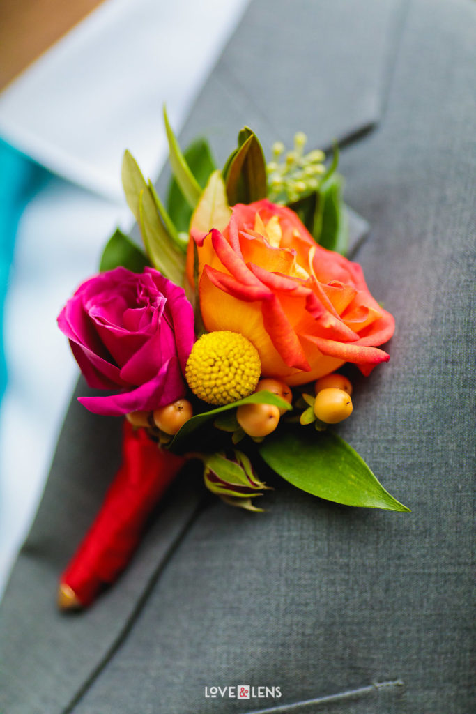 Large, bold groom's boutonniere 